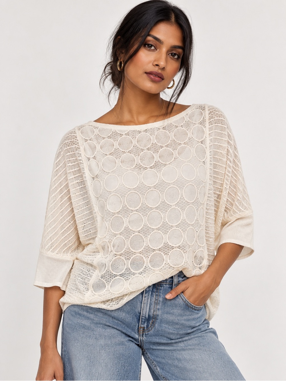 Anthropologie Akemi + Kin Ivory Lace Open Knit Top M